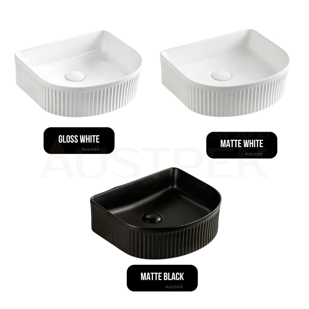 VITO ATHENA FLUTED ARCH PREMIUM CERAMIC ABOVE COUNTER BASIN MATTE WHITE 400MM