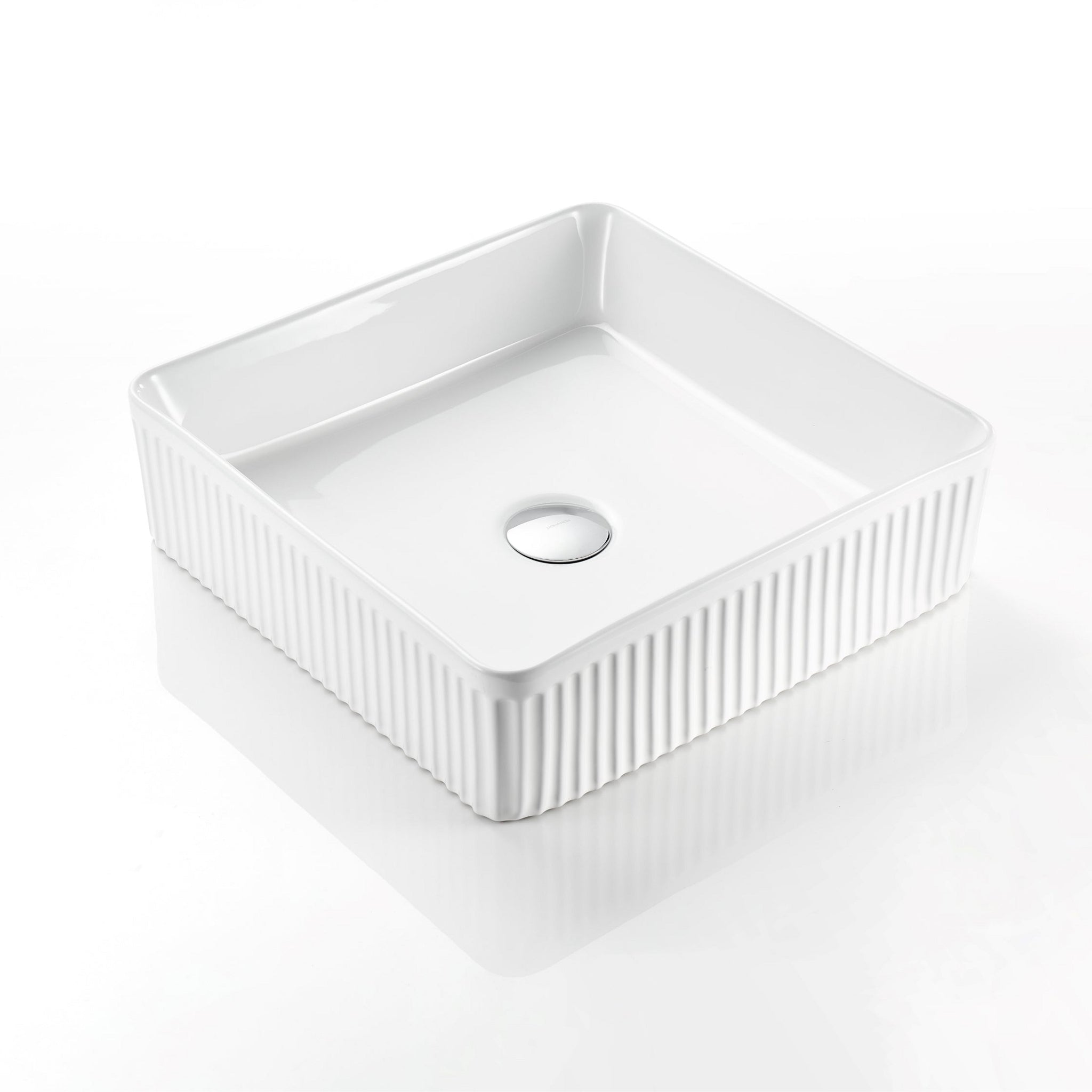 VITO ATHENA FLUTED SQUARE ABOVE COUNTER BASIN GLOSS WHITE 400MM