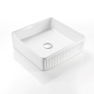 VITO ATHENA FLUTED SQUARE ABOVE COUNTER BASIN GLOSS WHITE 400MM