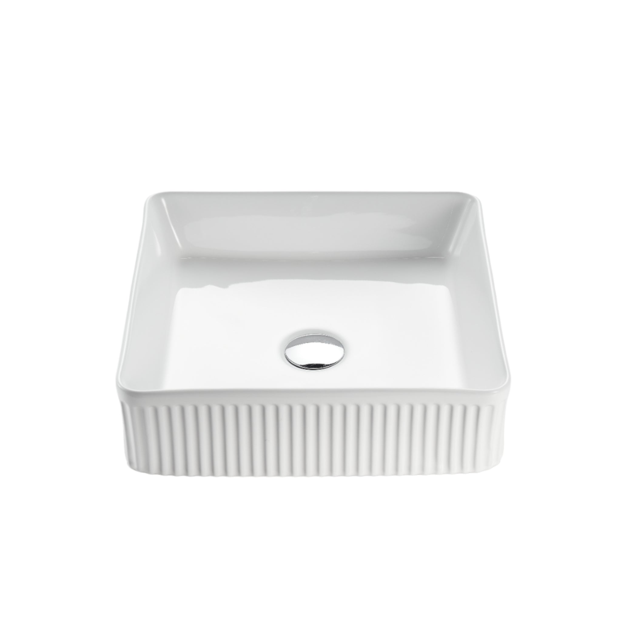 VITO ATHENA FLUTED SQUARE ABOVE COUNTER BASIN GLOSS WHITE 400MM