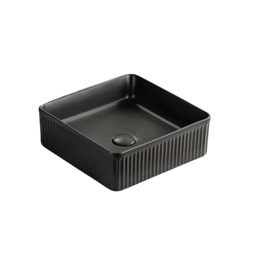 VITO ATHENA FLUTED SQUARE ABOVE COUNTER BASIN MATTE BLACK 400MM