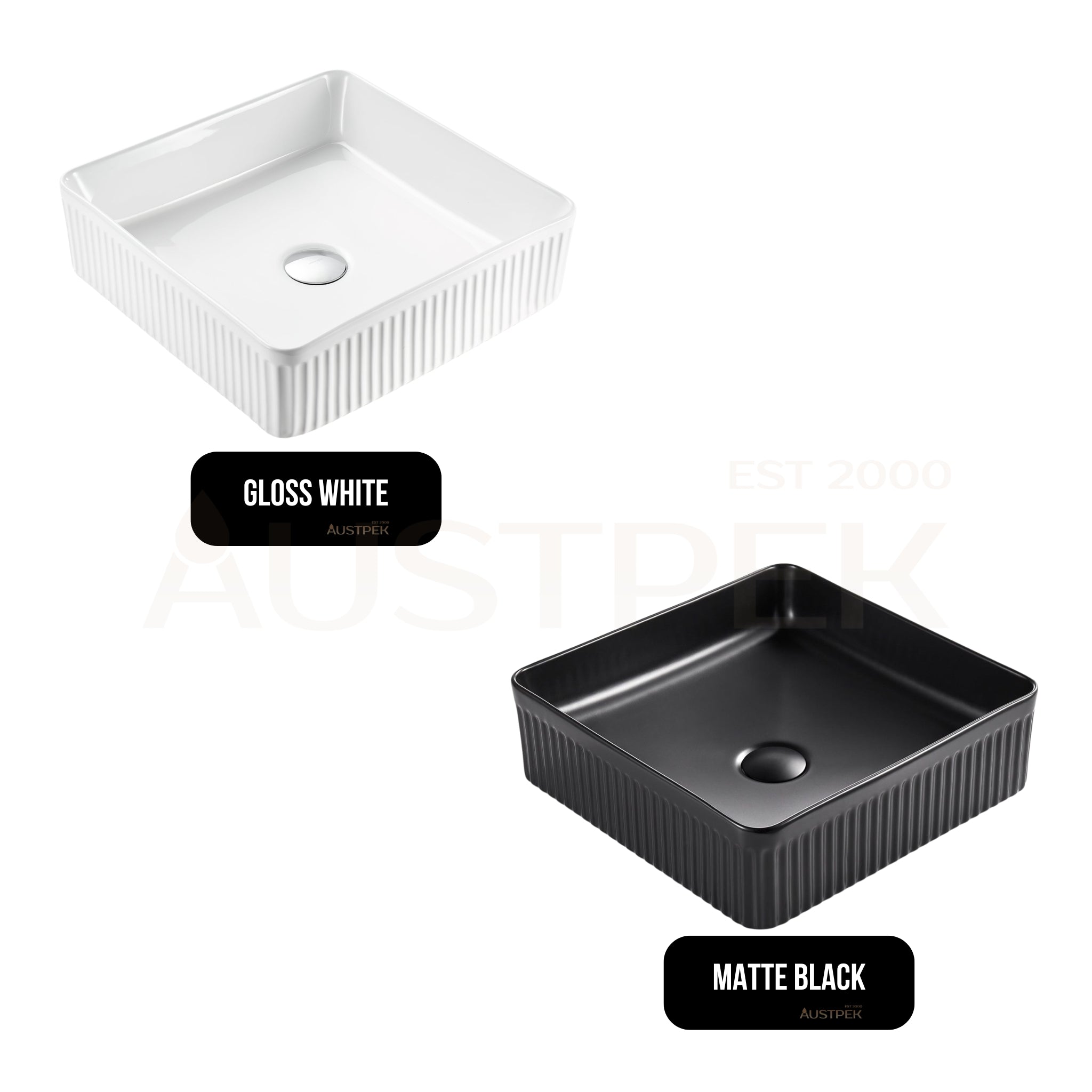 VITO ATHENA FLUTED SQUARE ABOVE COUNTER BASIN GLOSS WHITE 400MM