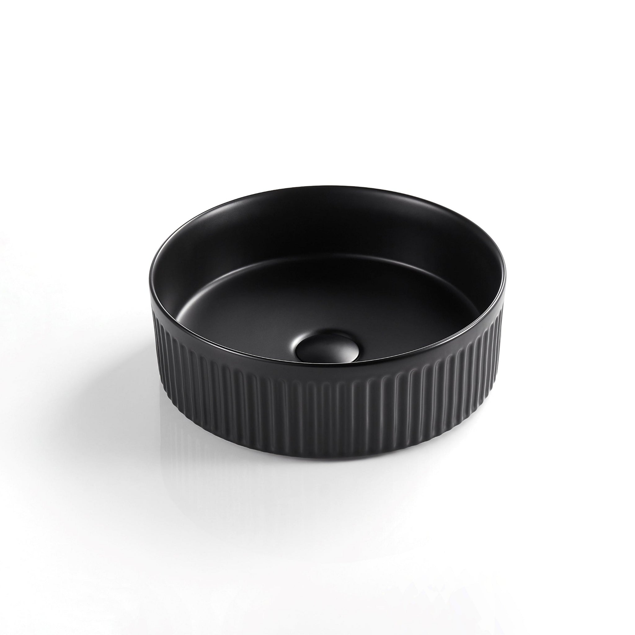VITO ATHENA FLUTED ROUND ABOVE COUNTER BASIN MATTE BLACK 410MM