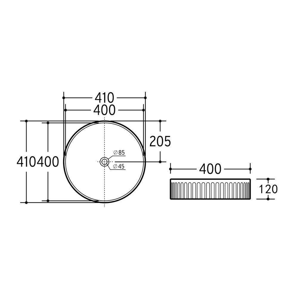 VITO ATHENA FLUTED ROUND ABOVE COUNTER BASIN MATTE BLACK 410MM