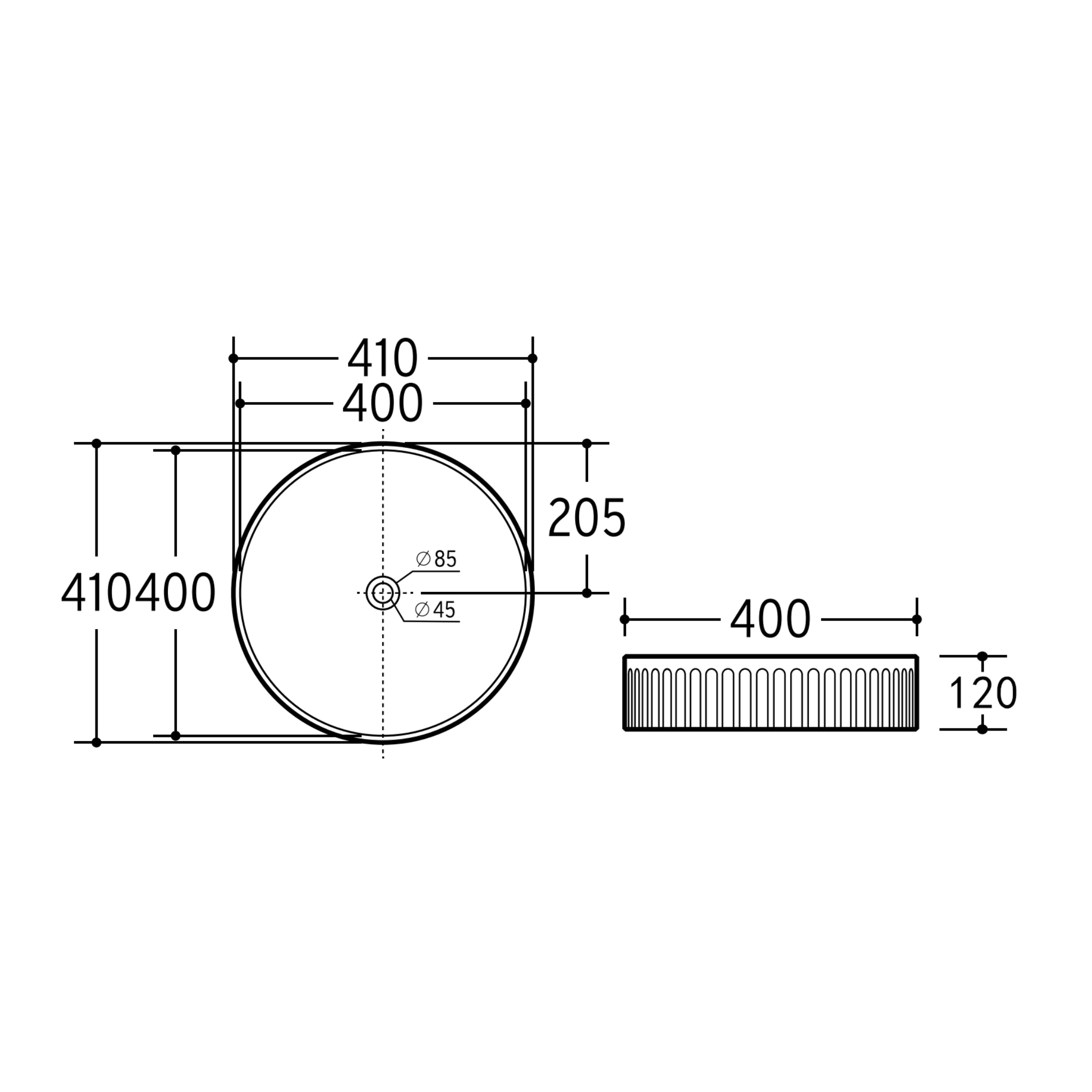 VITO ATHENA FLUTED ROUND ABOVE COUNTER BASIN MATTE WHITE 410MM