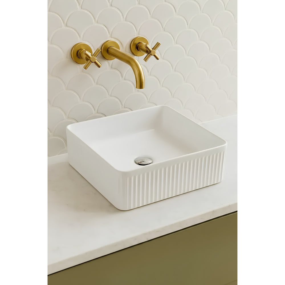 VITO ATHENA FLUTED SQUARE ABOVE COUNTER BASIN MATTE WHITE 415MM