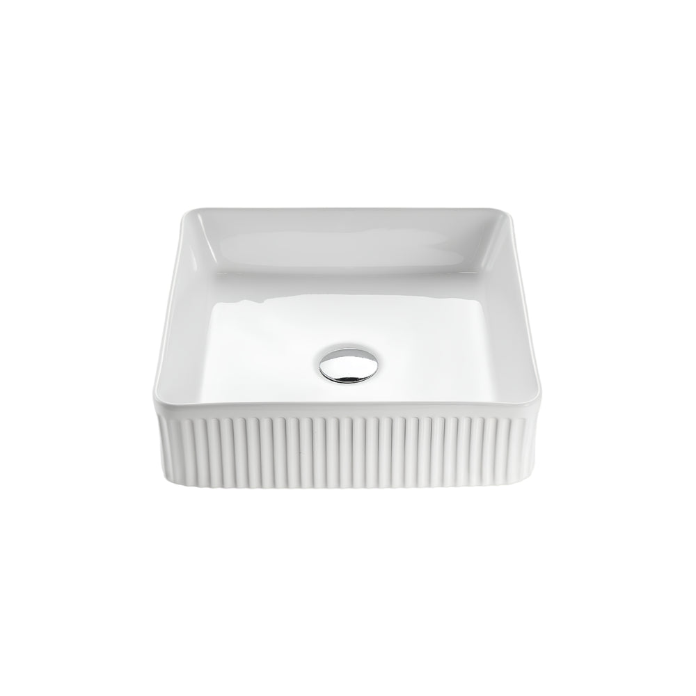 VITO ATHENA FLUTED SQUARE ABOVE COUNTER BASIN MATTE WHITE 415MM
