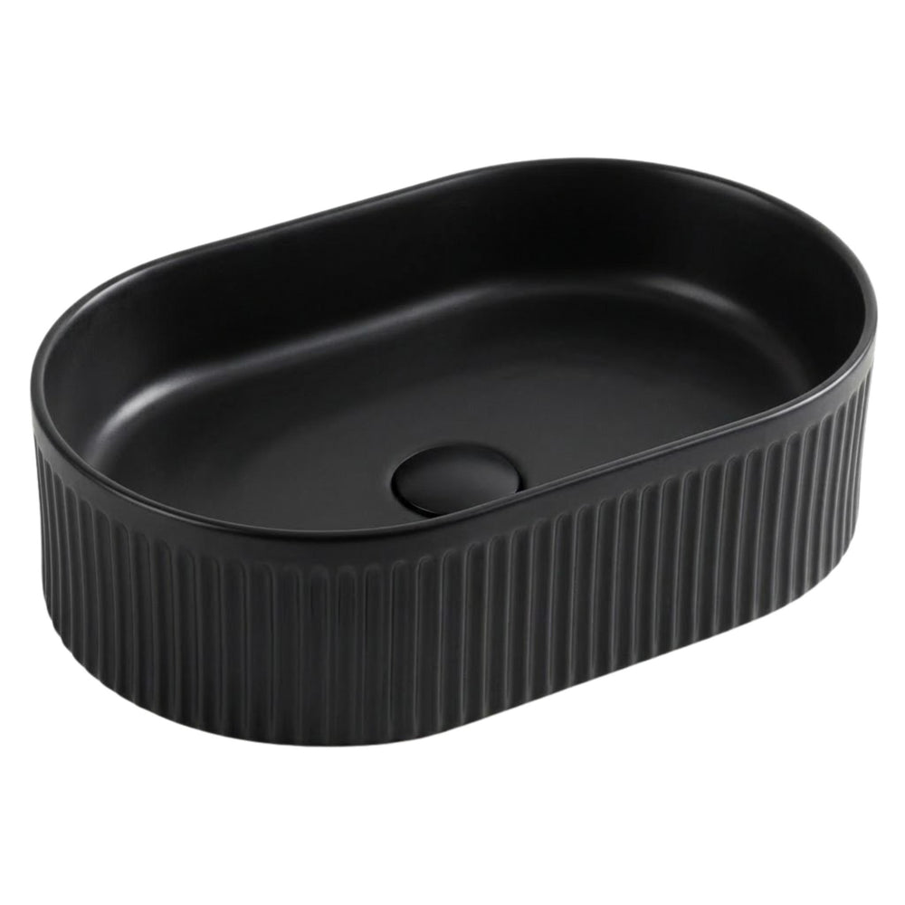 VITO ATHENA FLUTED PREMIUM CERAMIC ABOVE COUNTER BASIN MATTE BLACK 490MM