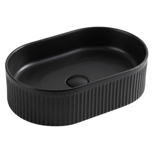 VITO ATHENA FLUTED PREMIUM CERAMIC ABOVE COUNTER BASIN MATTE BLACK 490MM