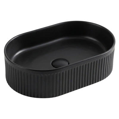 VITO ATHENA FLUTED PREMIUM CERAMIC ABOVE COUNTER BASIN MATTE BLACK 490MM