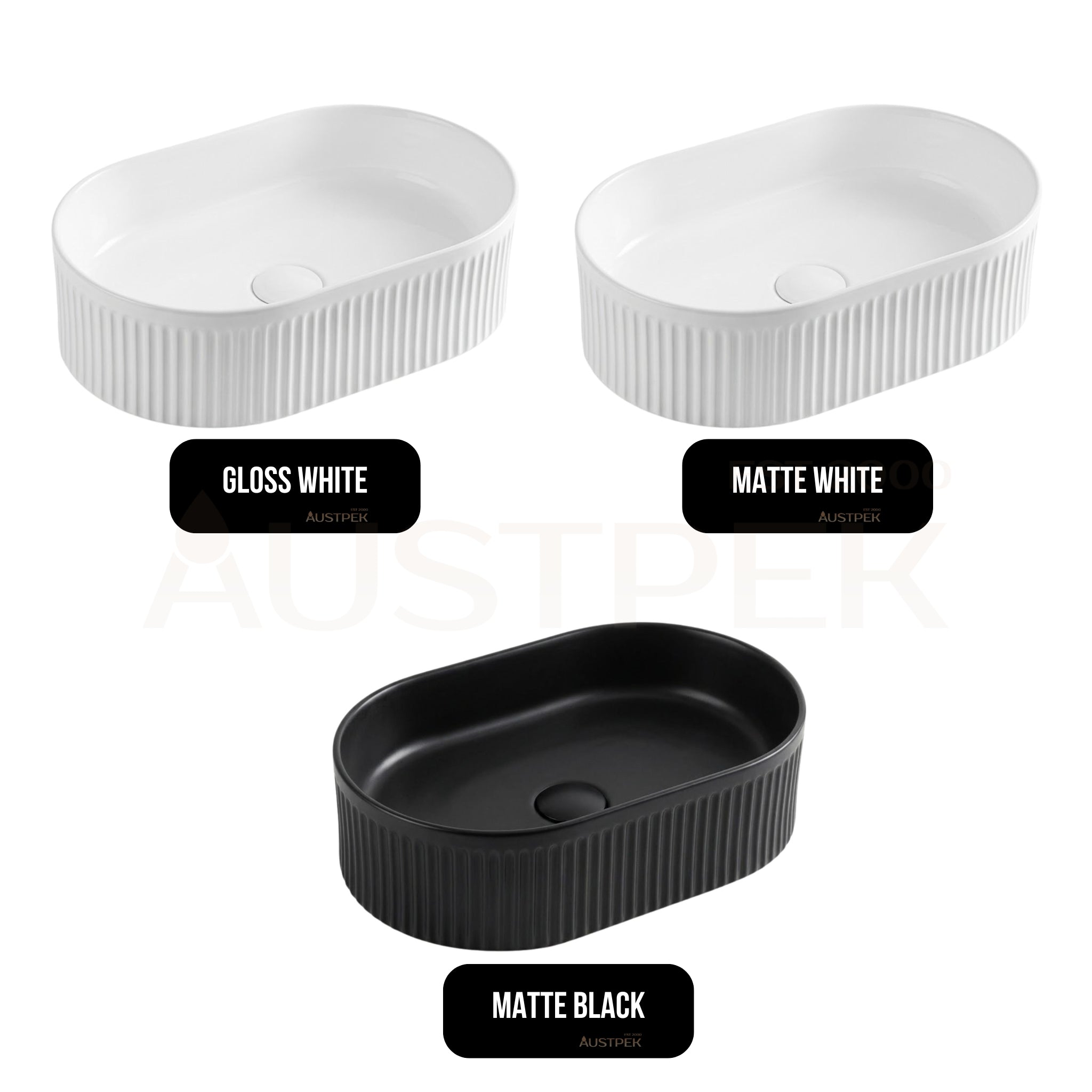 VITO ATHENA FLUTED PREMIUM CERAMIC ABOVE COUNTER BASIN GLOSS WHITE 490MM