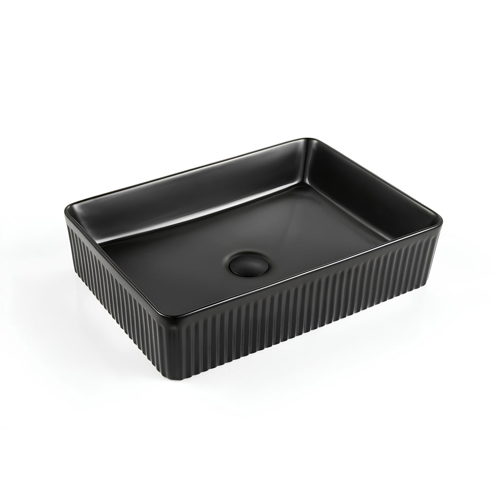 VITO ATHENA FLUTED ABOVE COUNTER BASIN MATTE BLACK 500MM