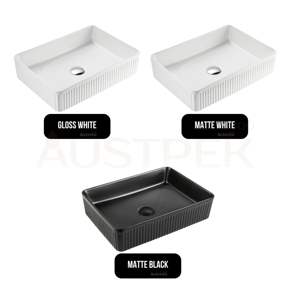 VITO ATHENA FLUTED ABOVE COUNTER BASIN GLOSS WHITE 500MM