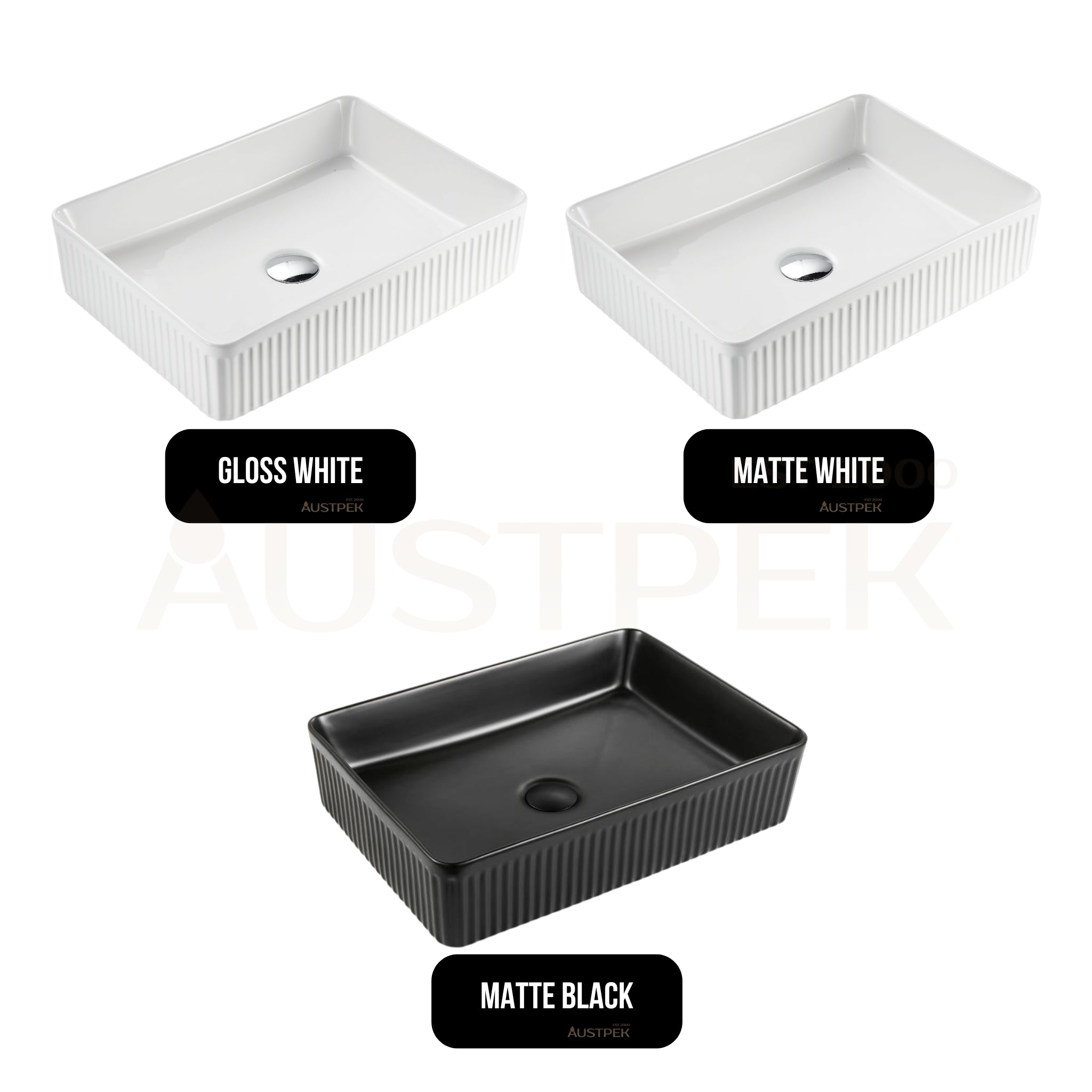 VITO ATHENA FLUTED ABOVE COUNTER BASIN MATTE WHITE 500MM