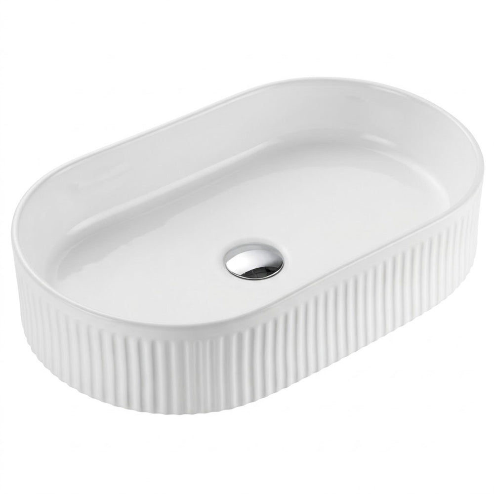 VITO ATHENA FLUTED PREMIUM CERAMIC ABOVE COUNTER BASIN GLOSS WHITE 590MM
