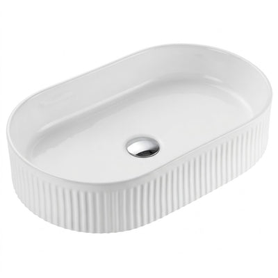 VITO ATHENA FLUTED PREMIUM CERAMIC ABOVE COUNTER BASIN MATTE WHITE 590MM