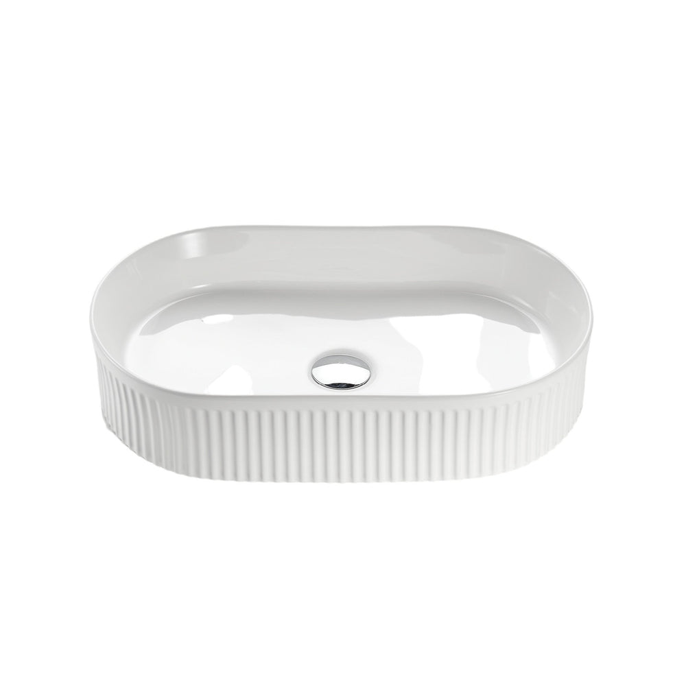VITO ATHENA FLUTED PREMIUM CERAMIC ABOVE COUNTER BASIN GLOSS WHITE 590MM