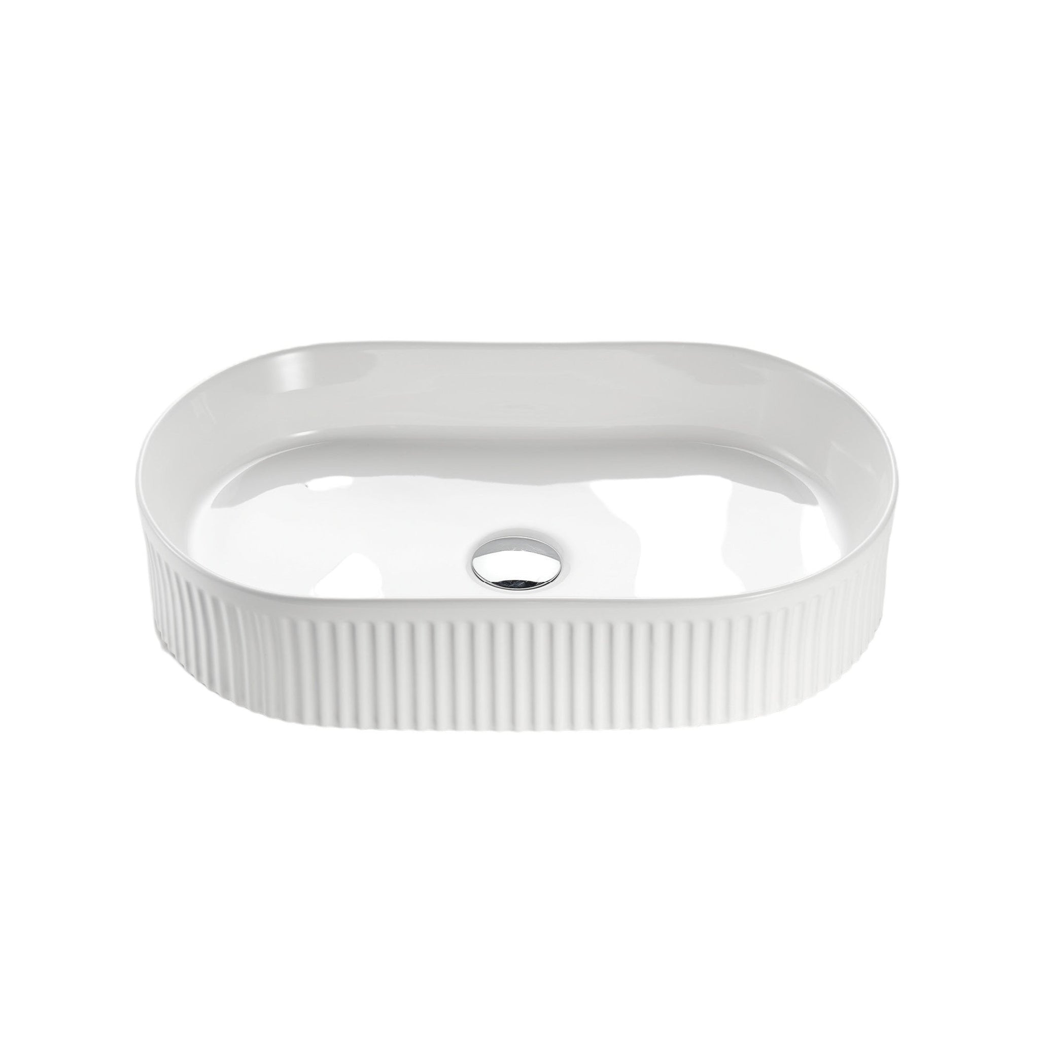 VITO ATHENA FLUTED PREMIUM CERAMIC ABOVE COUNTER BASIN GLOSS WHITE 590MM