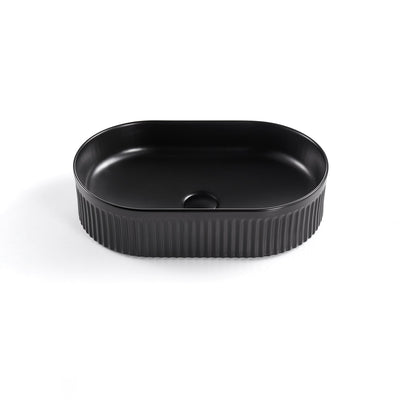 VITO ATHENA FLUTED PREMIUM CERAMIC ABOVE COUNTER BASIN MATTE BLACK 590MM