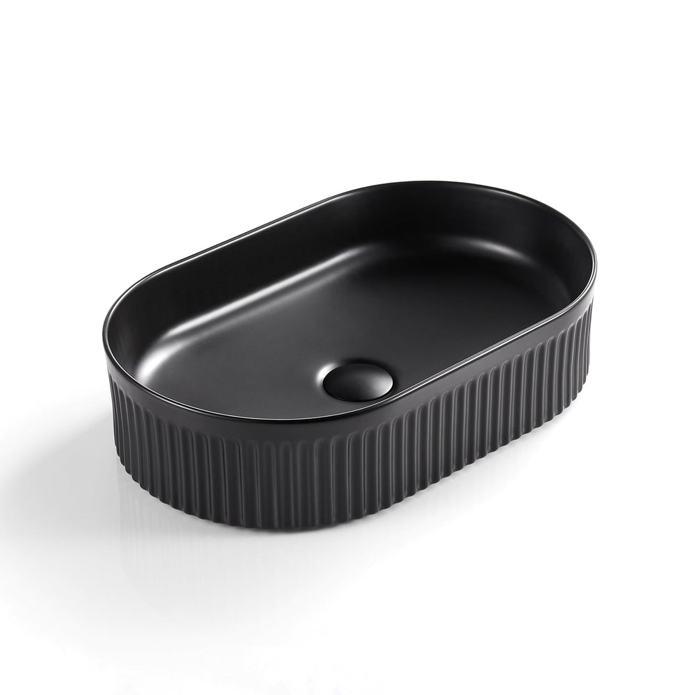 VITO ATHENA FLUTED PREMIUM CERAMIC ABOVE COUNTER BASIN MATTE BLACK 590MM