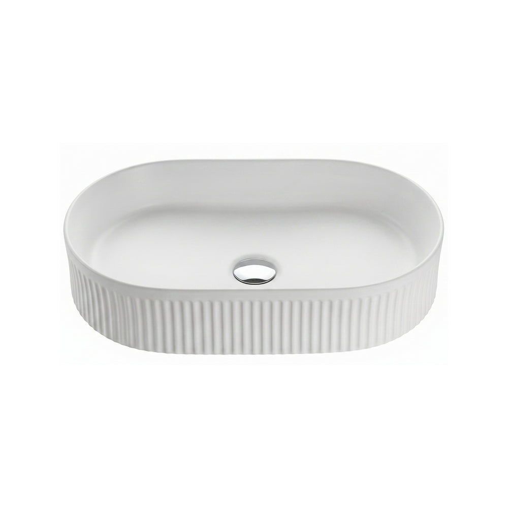 VITO ATHENA FLUTED PREMIUM CERAMIC ABOVE COUNTER BASIN MATTE WHITE 590MM
