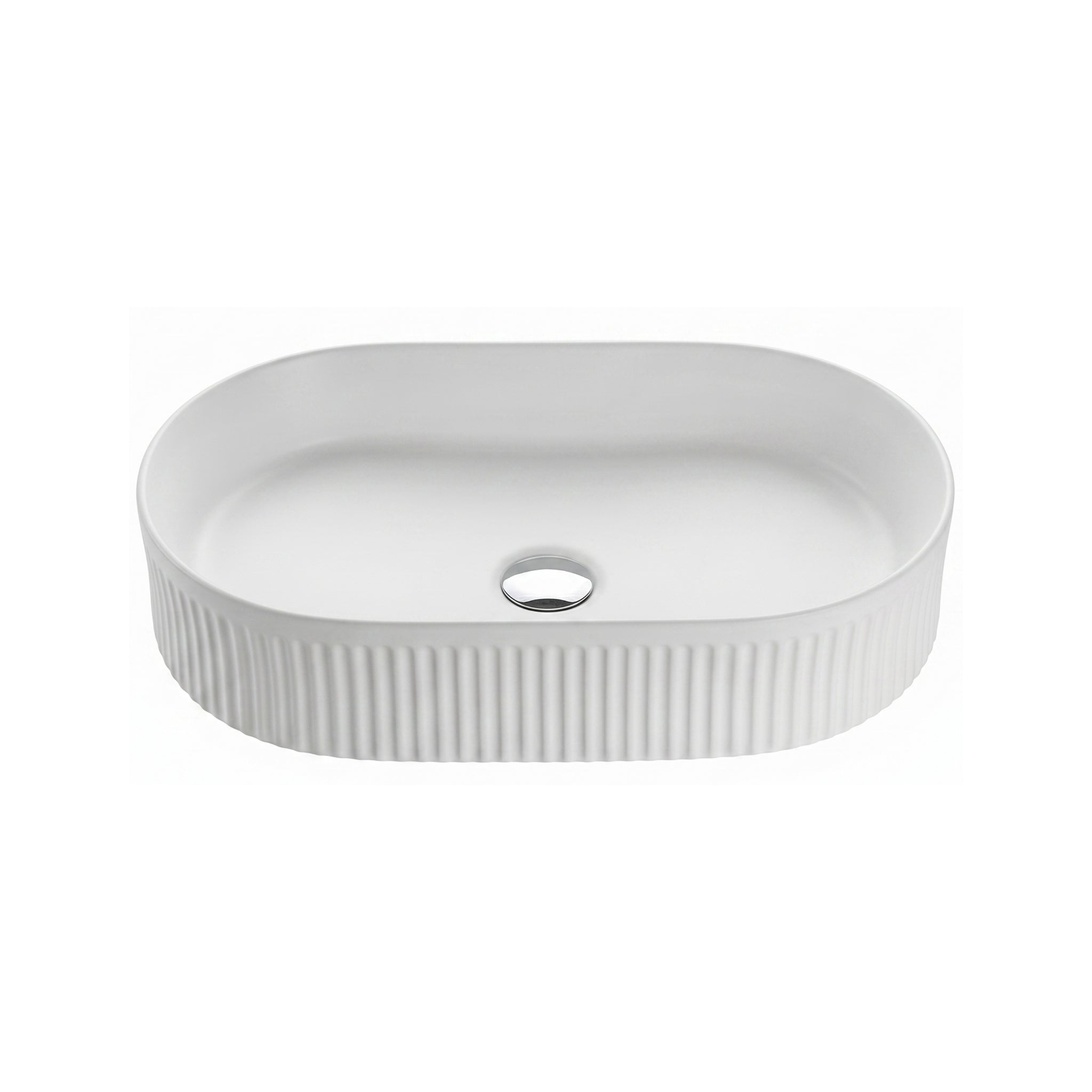 VITO ATHENA FLUTED PREMIUM CERAMIC ABOVE COUNTER BASIN MATTE WHITE 590MM