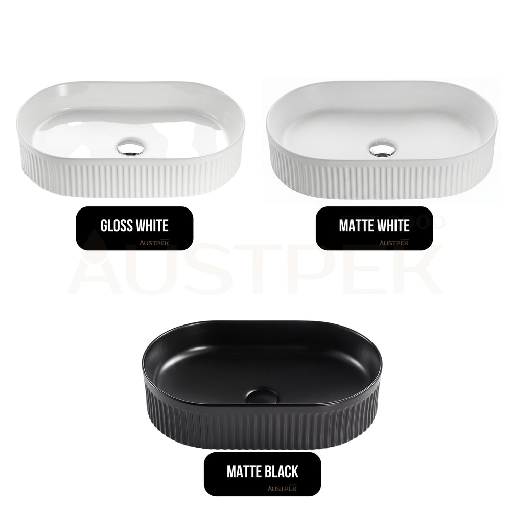 VITO ATHENA FLUTED PREMIUM CERAMIC ABOVE COUNTER BASIN MATTE BLACK 590MM