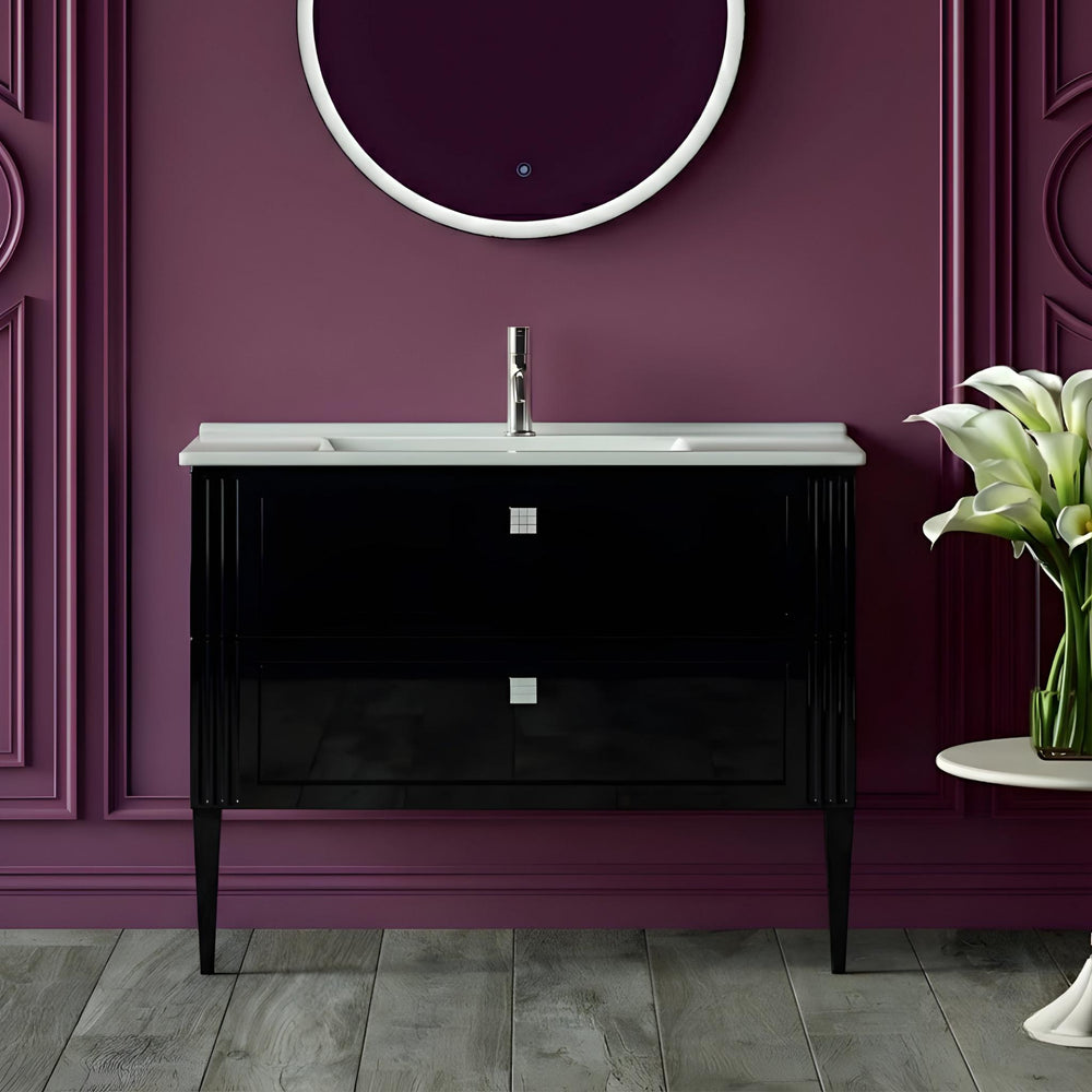 BELBAGNO ATRIA DE LUXE GLOSS BLACK 1000MM SINGLE BOWL BACK TO WALL FLOOR STANDING VANITY