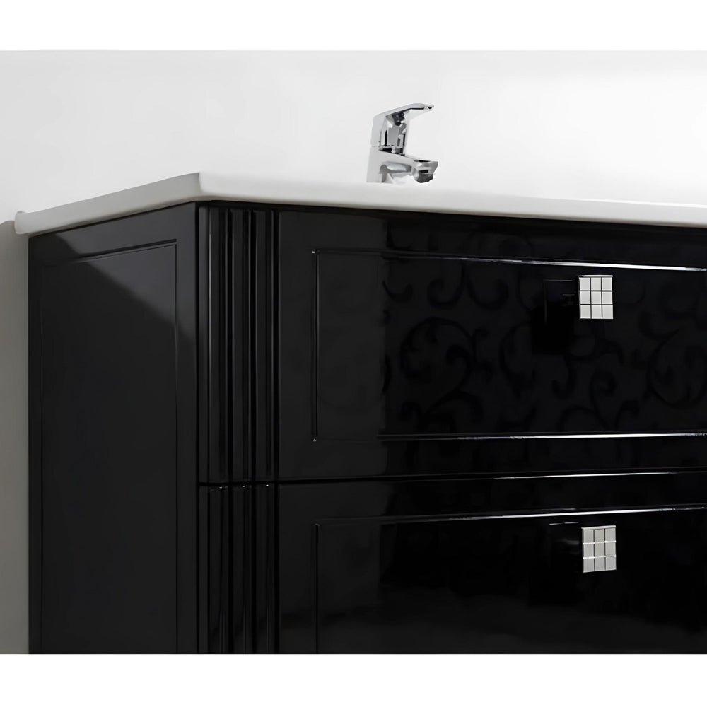BELBAGNO ATRIA DE LUXE GLOSS BLACK 1000MM SINGLE BOWL BACK TO WALL FLOOR STANDING VANITY