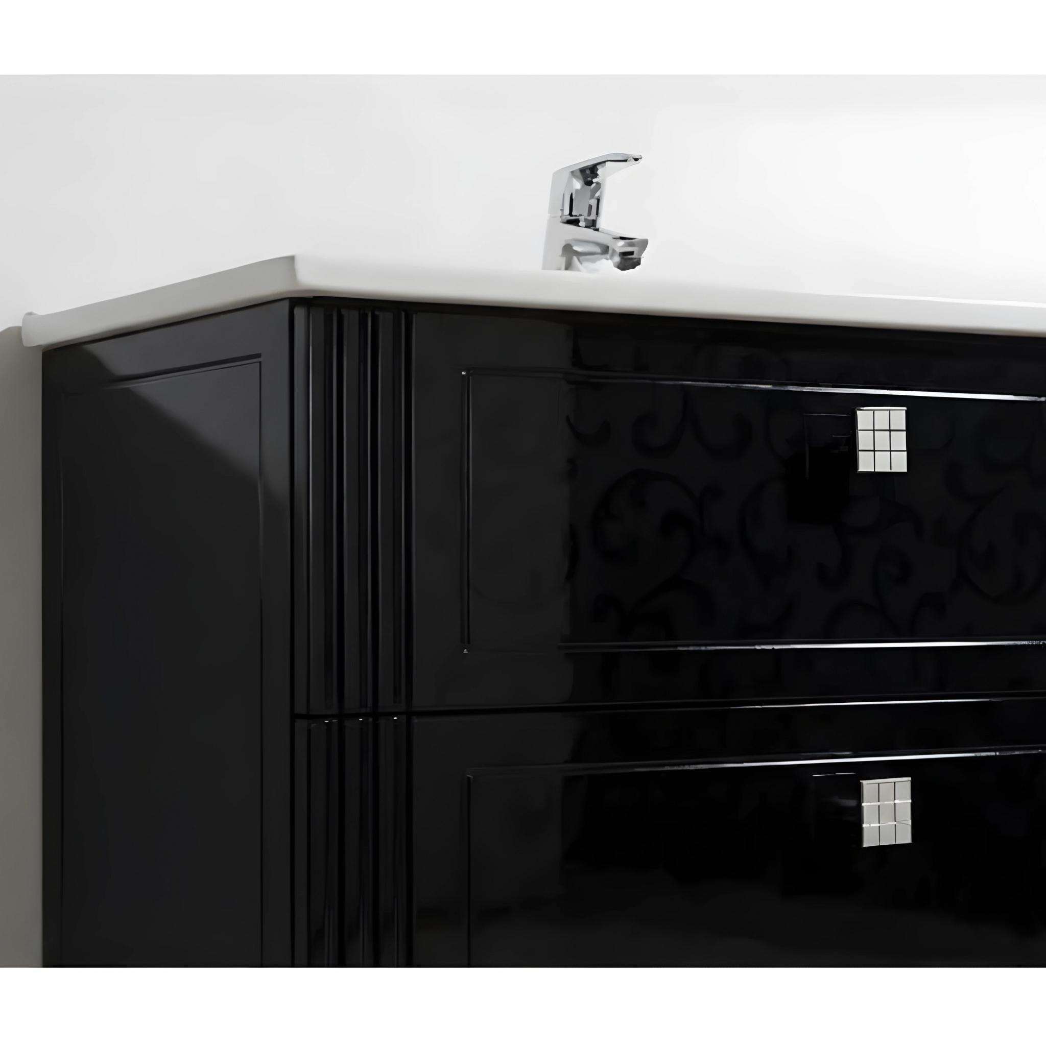 BELBAGNO ATRIA DE LUXE GLOSS BLACK 1000MM SINGLE BOWL BACK TO WALL FLOOR STANDING VANITY