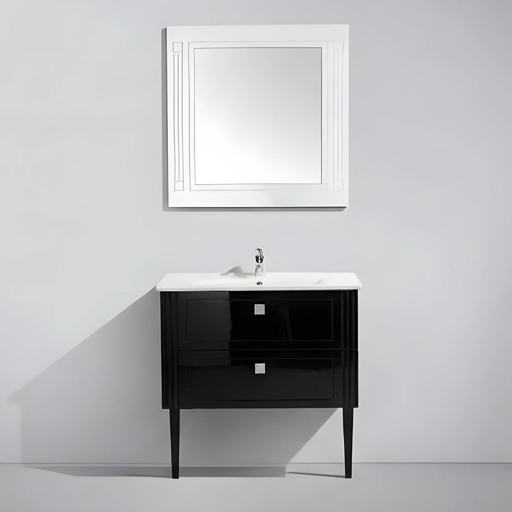 BELBAGNO ATRIA DE LUXE GLOSS BLACK 1000MM SINGLE BOWL BACK TO WALL FLOOR STANDING VANITY