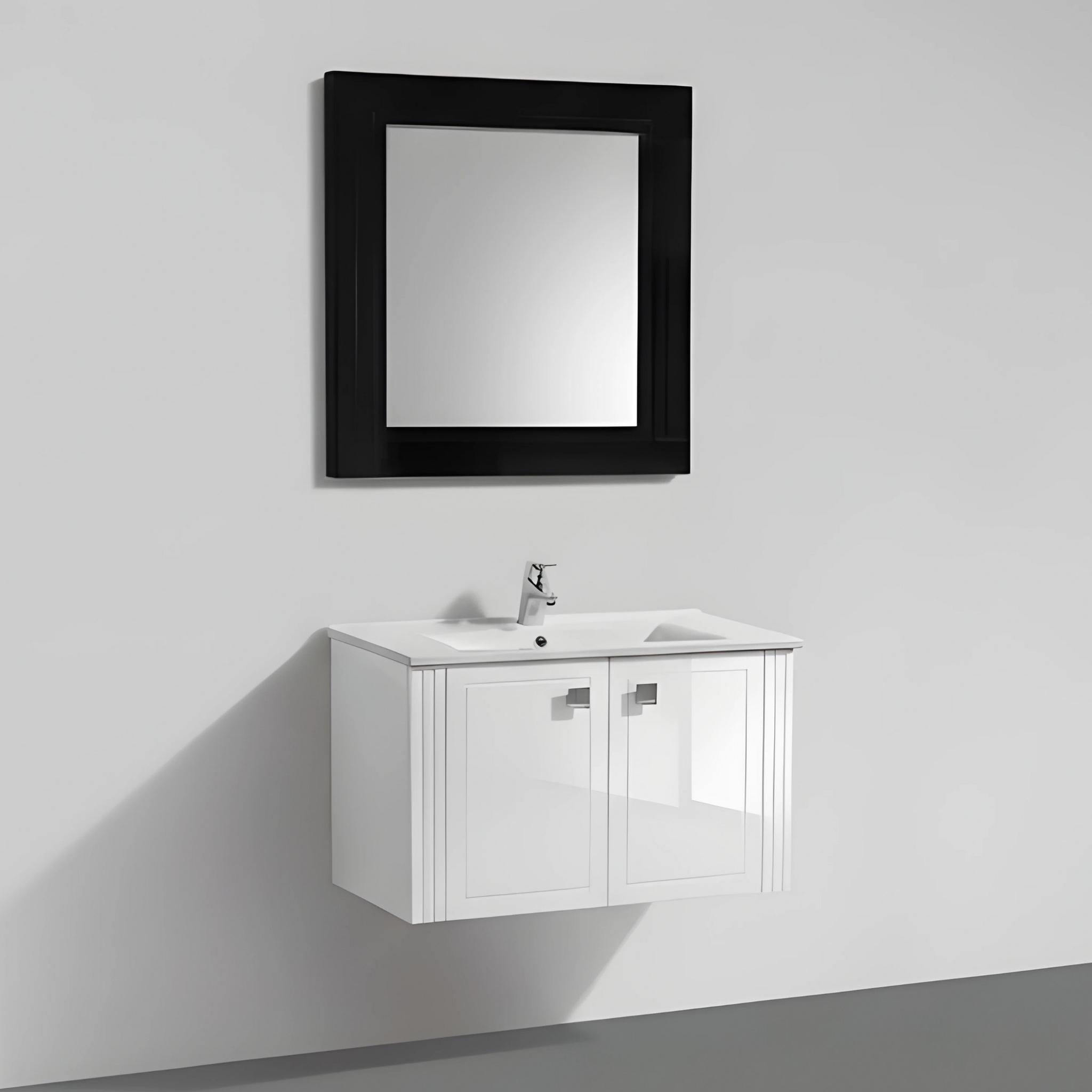 BELBAGNO ATRIA NEO GLOSS WHITE 850MM SINGLE BOWL WALL HUNG VANITY
