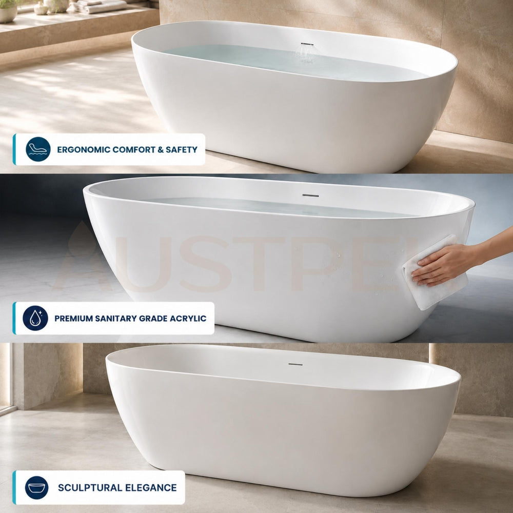 ATTICA MANOLO FREESTANDING BATHTUB WITH OVERFLOW GLOSS WHITE (AVAILABLE IN MULTIPLE SIZES)