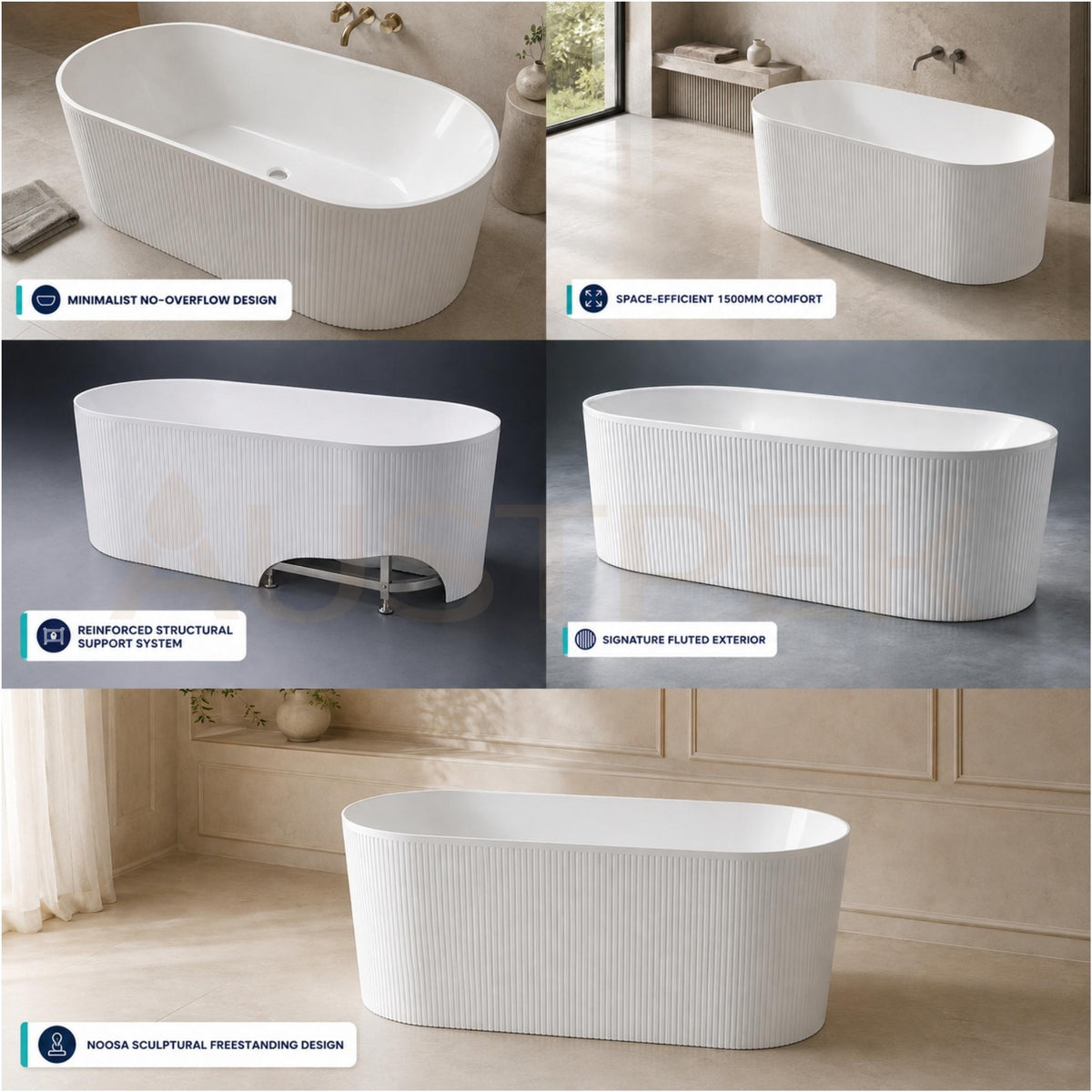 ATTICA NOOSA FREESTANDING BATHTUB GLOSS WHITE (AVAILABLE IN 1500MM AND 1700MM)