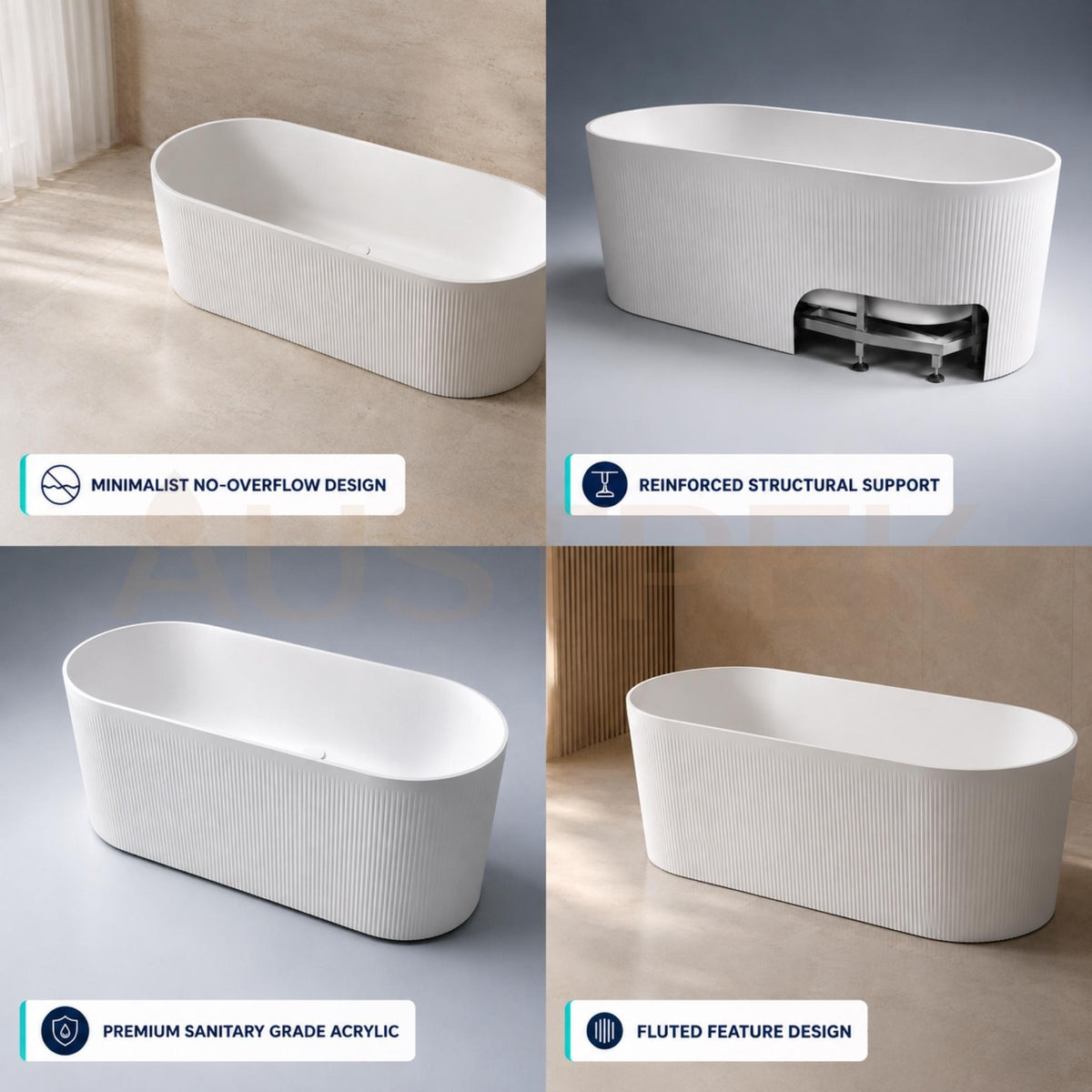 ATTICA NOOSA FREESTANDING BATH MATTE WHITE (AVAILABLE IN 1500MM AND 1700MM)
