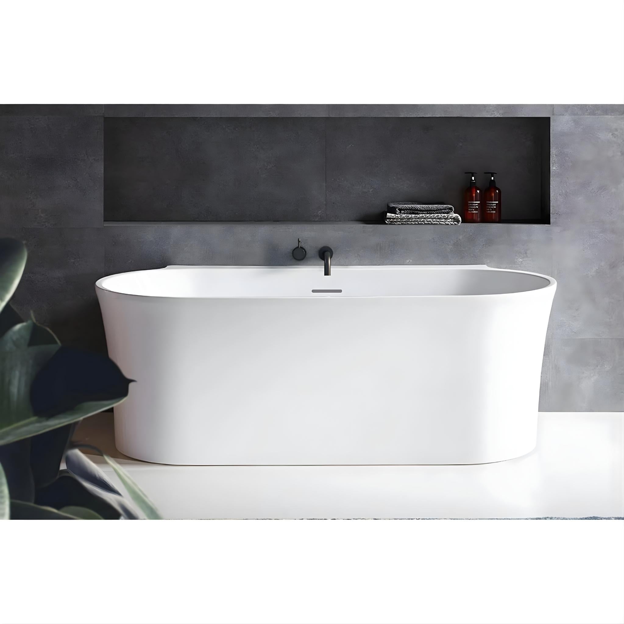 DECINA AURORA BACK TO WALL FREESTANDING BATH WITH INTEGRATED OVERFLOW MATTE WHITE (AVAILABLE IN 1500MM AND 1700MM)