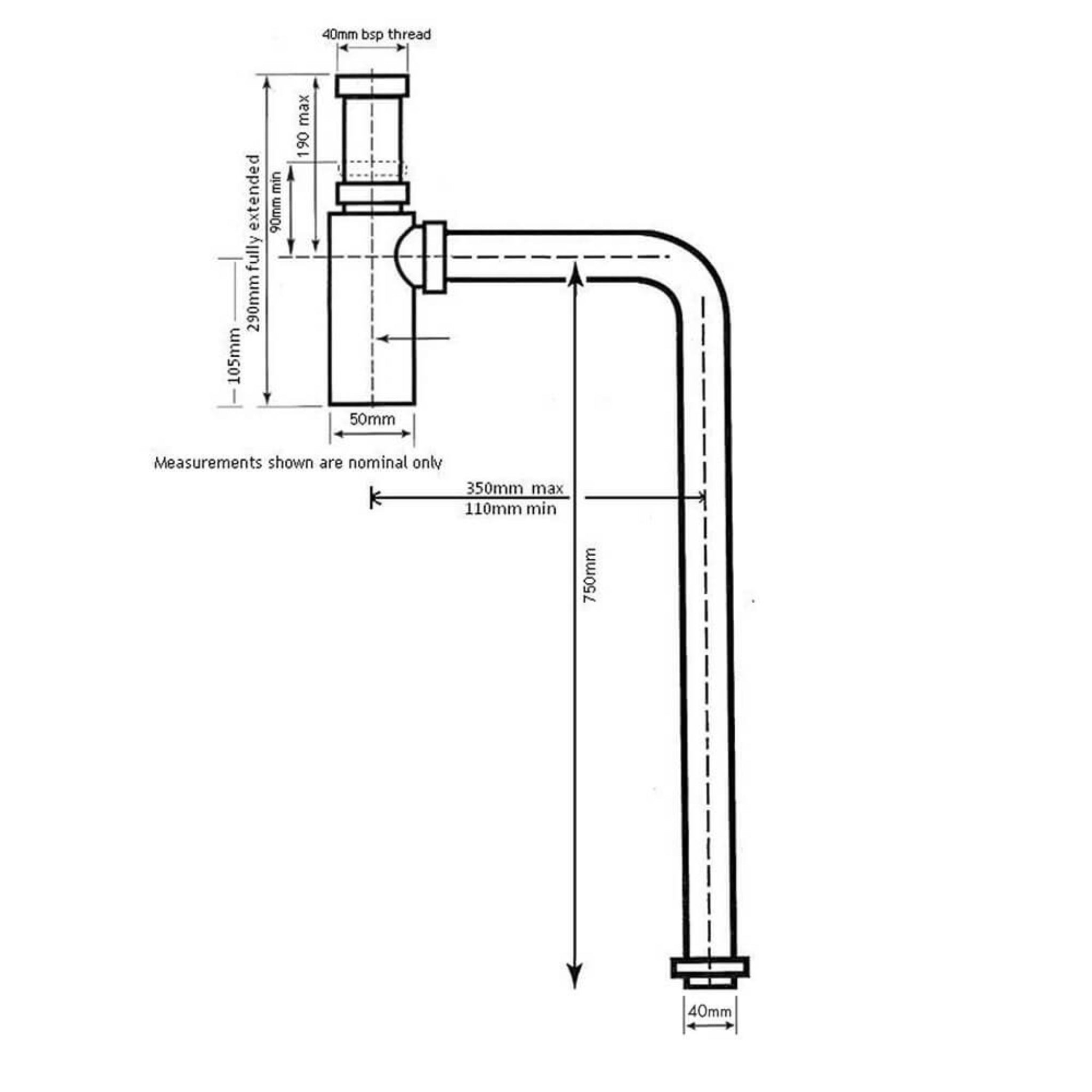 TURNER HASTINGS DELUXE ADJUSTABLE BOTTLE S TRAP BRUSHED BRASS 40MM