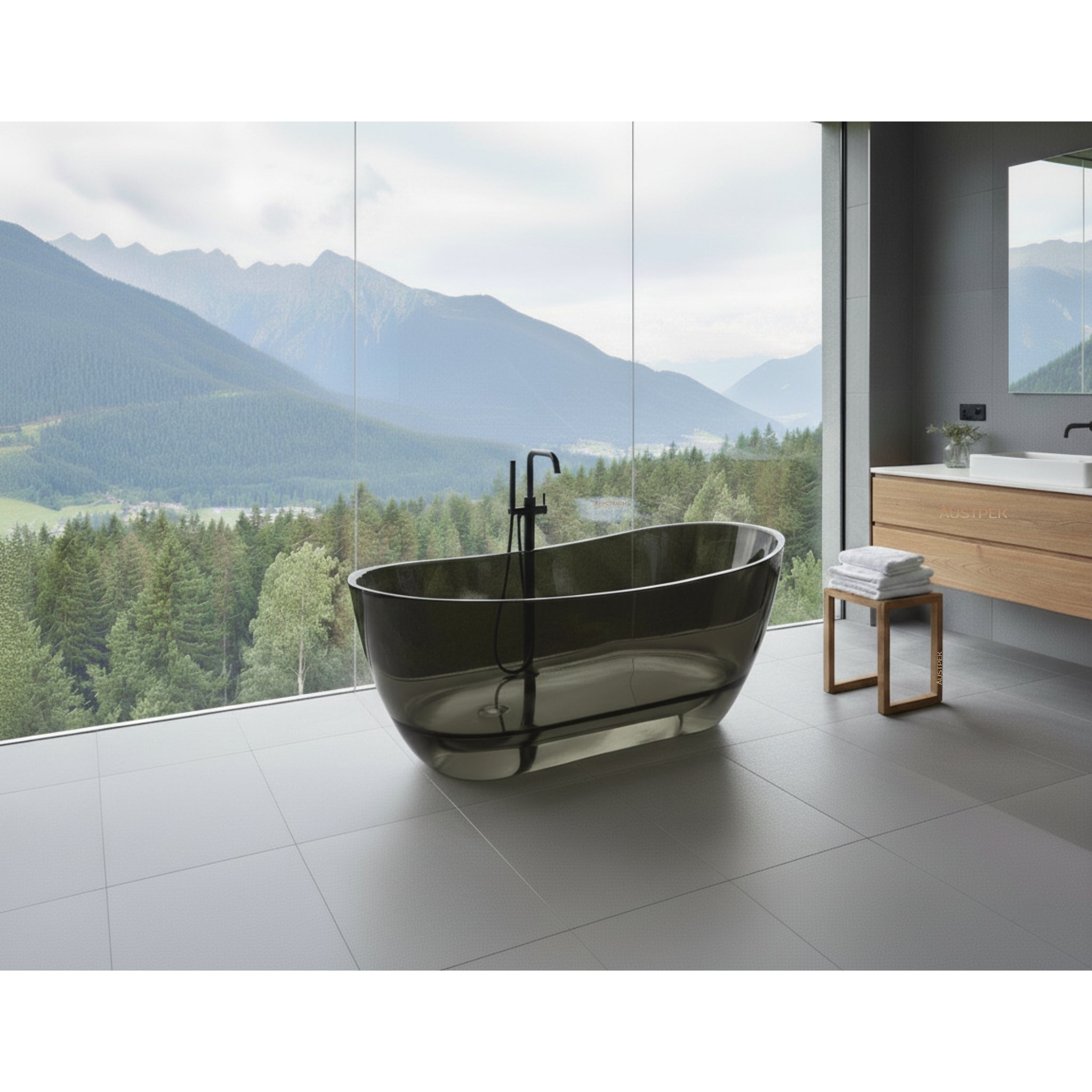 AURO PRISM FREESTANDING TRANSPARENT BATHTUB BLACK 1500MM