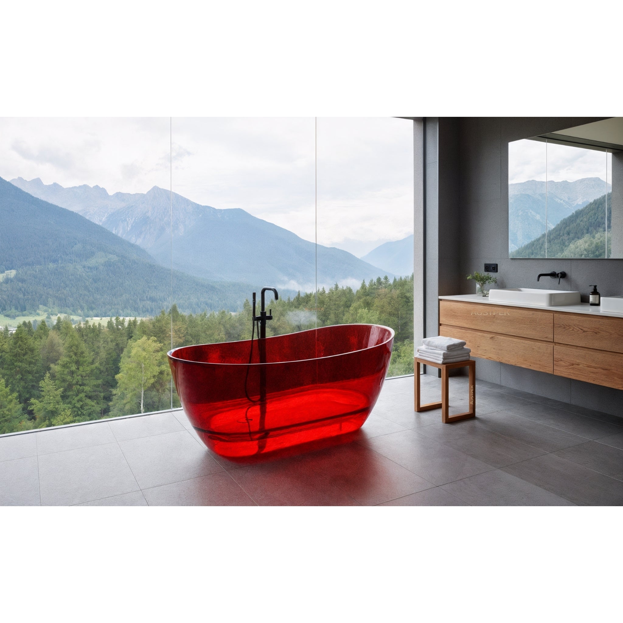 AURO PRISM FREESTANDING TRANSPARENT BATHTUB RUBY RED 1500MM