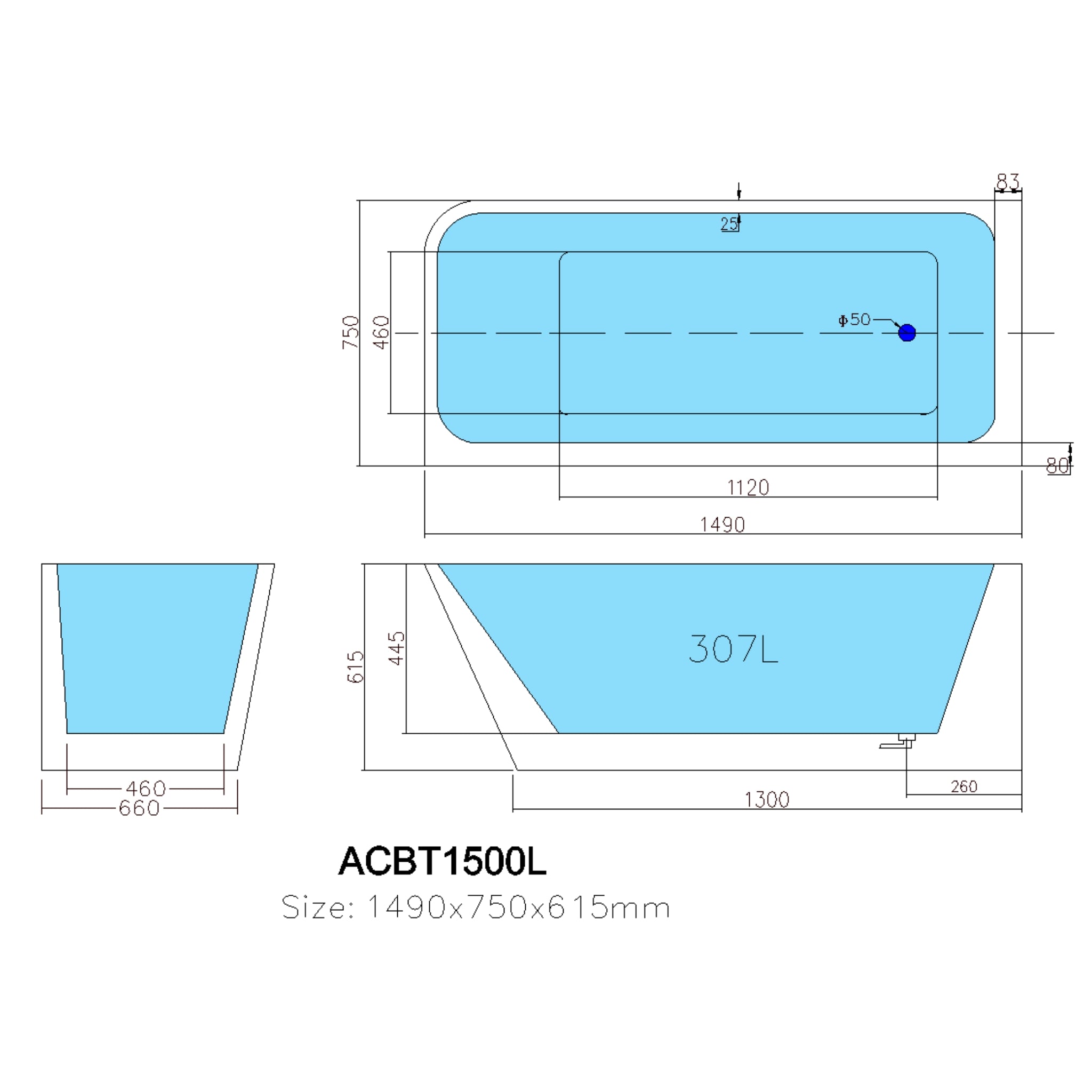 POSEIDON AVIS LEFT CORNER BACK TO WALL BATHTUB GLOSS WHITE (AVAILABLE IN 1500MM AND 1700MM)