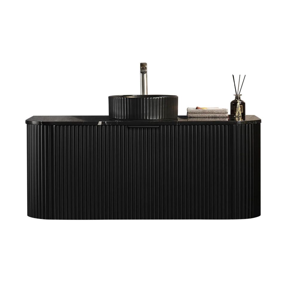 VITO AVANTTI MATTE BLACK 1200MM FLUTED CURVED SINGLE BOWL WALL HUNG VANITY
