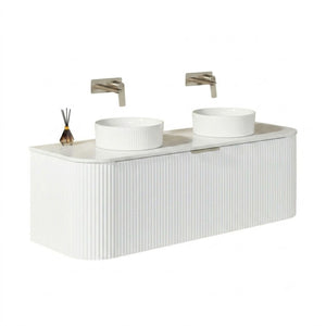 VITO AVANTTI MATTE WHITE 1200MM FLUTED CURVED DOUBLE BOWL WALL HUNG VANITY