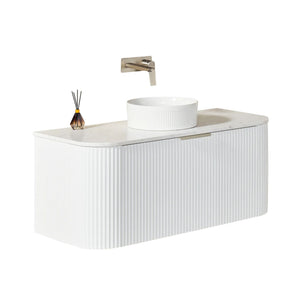 VITO AVANTTI MATTE WHITE 1200MM FLUTED CURVED SINGLE BOWL WALL HUNG VANITY