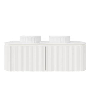 VITO AVANTTI MATTE WHITE 1500MM FLUTED CURVED DOUBLE BOWL WALL HUNG VANITY
