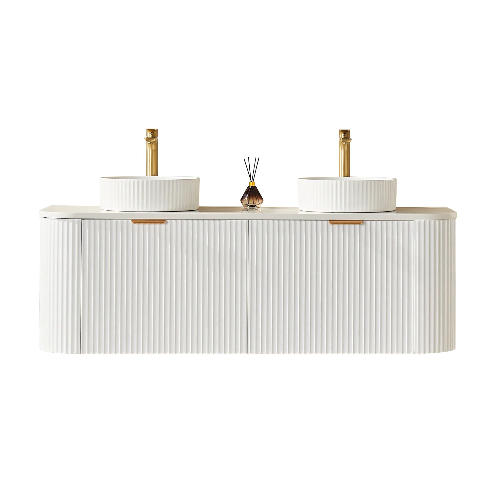 VITO AVANTTI MATTE WHITE 1800MM FLUTED CURVED DOUBLE BOWL WALL HUNG VANITY