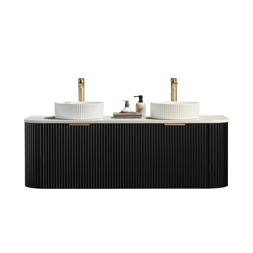 VITO AVANTTI MATTE BLACK 1800MM FLUTED CURVED DOUBLE BOWL WALL HUNG VANITY