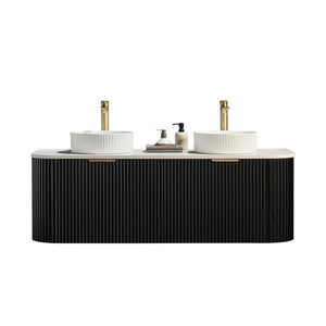 VITO AVANTTI MATTE BLACK 1800MM FLUTED CURVED DOUBLE BOWL WALL HUNG VANITY