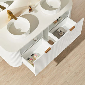 VITO AVANTTI MATTE WHITE 1800MM FLUTED CURVED DOUBLE BOWL WALL HUNG VANITY