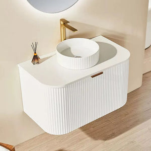 VITO AVANTTI MATTE WHITE 750MM FLUTED CURVED SINGLE BOWL WALL HUNG VANITY