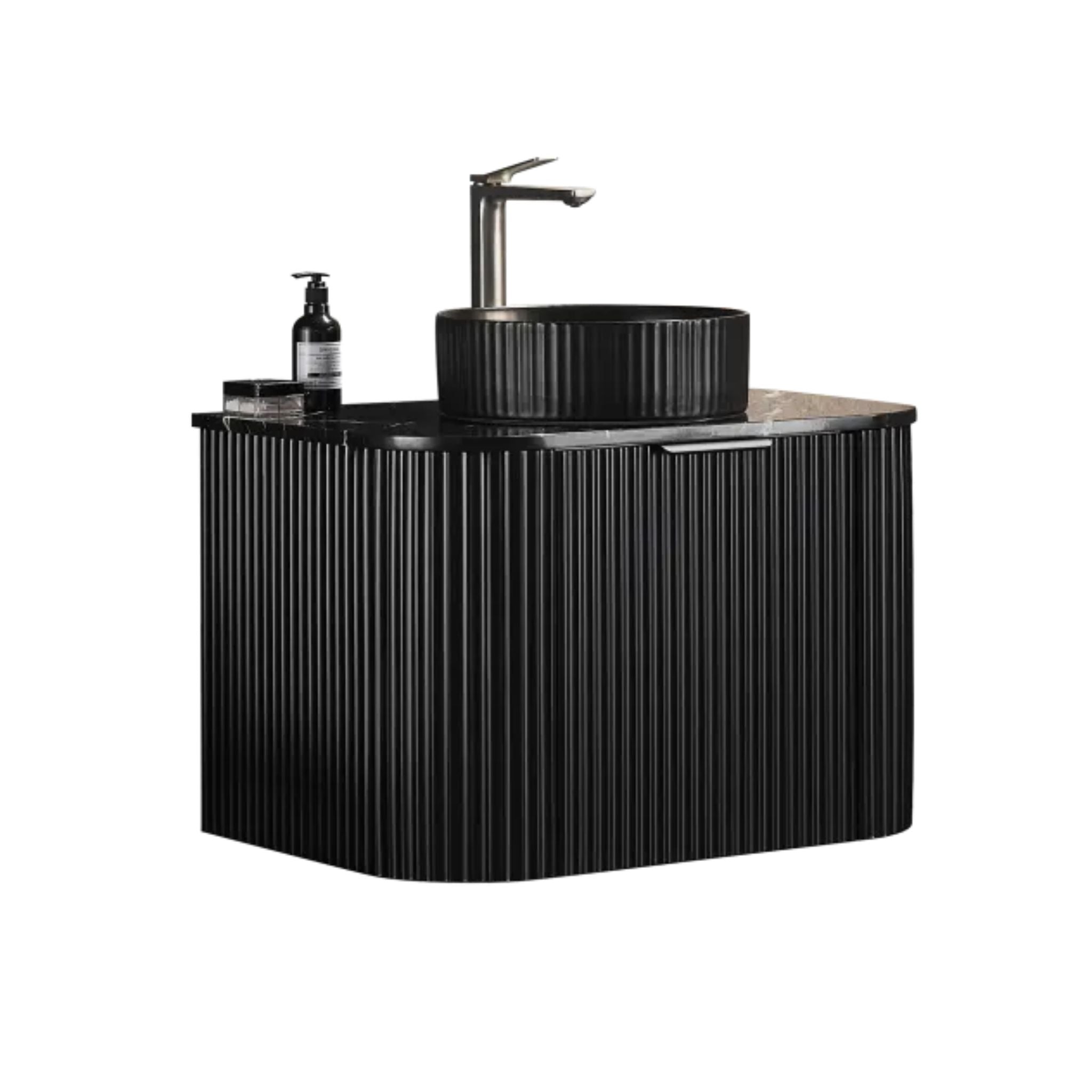 VITO AVANTTI MATTE BLACK 900MM FLUTED CURVED SINGLE BOWL WALL HUNG VANITY